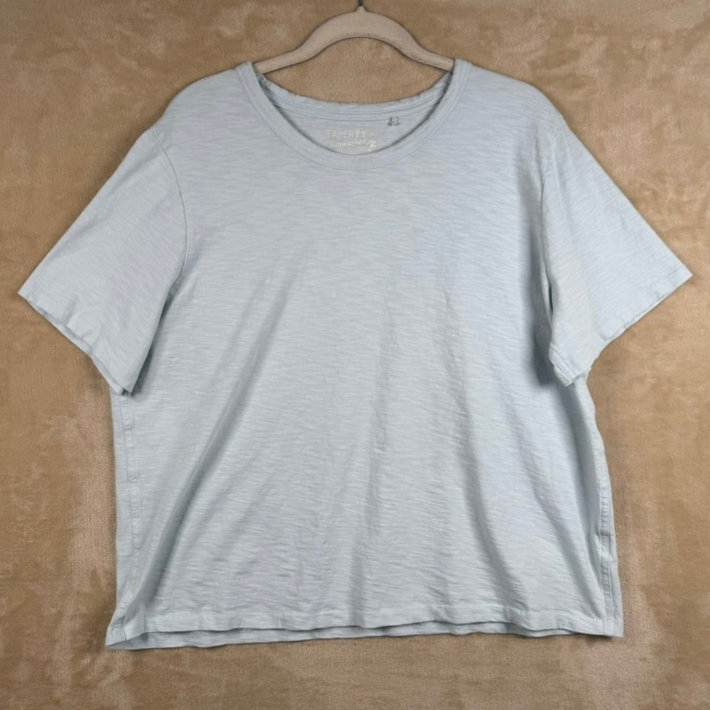 Faherty Sunwashed Organic Cotton Slub Tee Light Blue Womens XL Short Sleeve